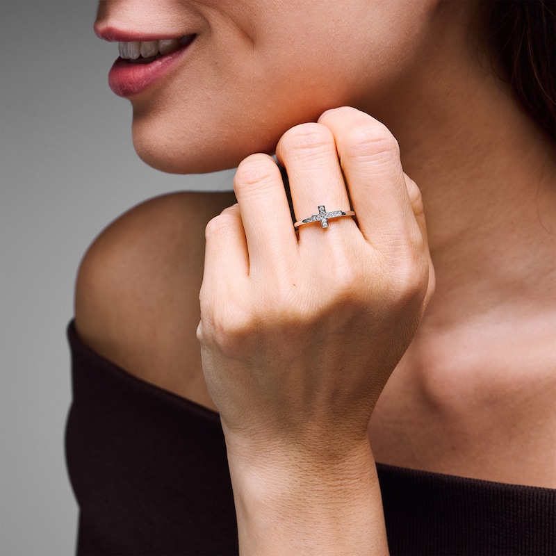 0.05 CT. T.W. Diamond Cross Ring Sterling Silver