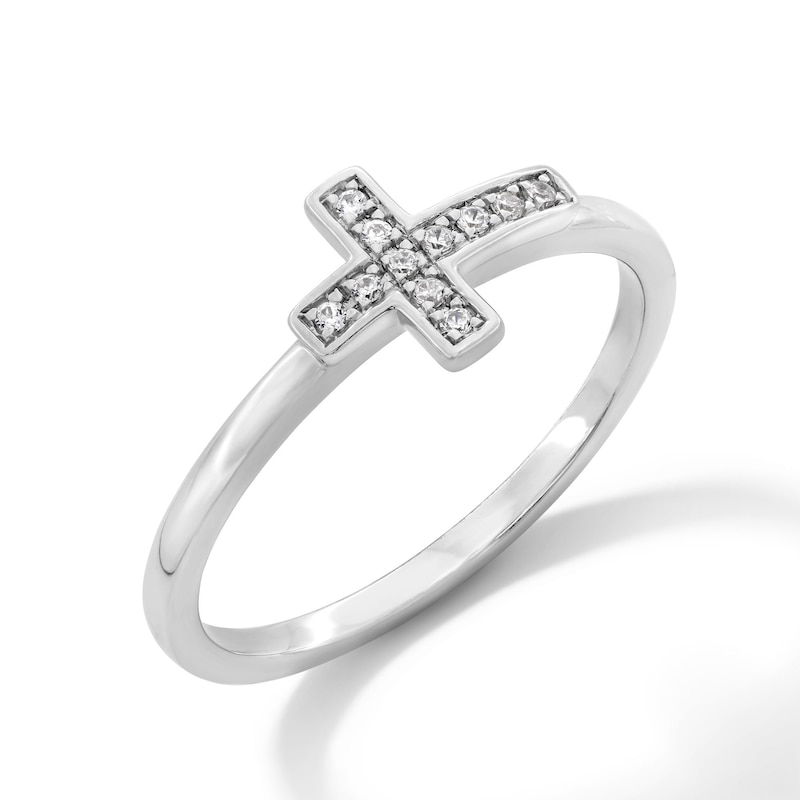Main Image 2 of 0.05 CT. T.W. Diamond Cross Ring in Sterling Silver