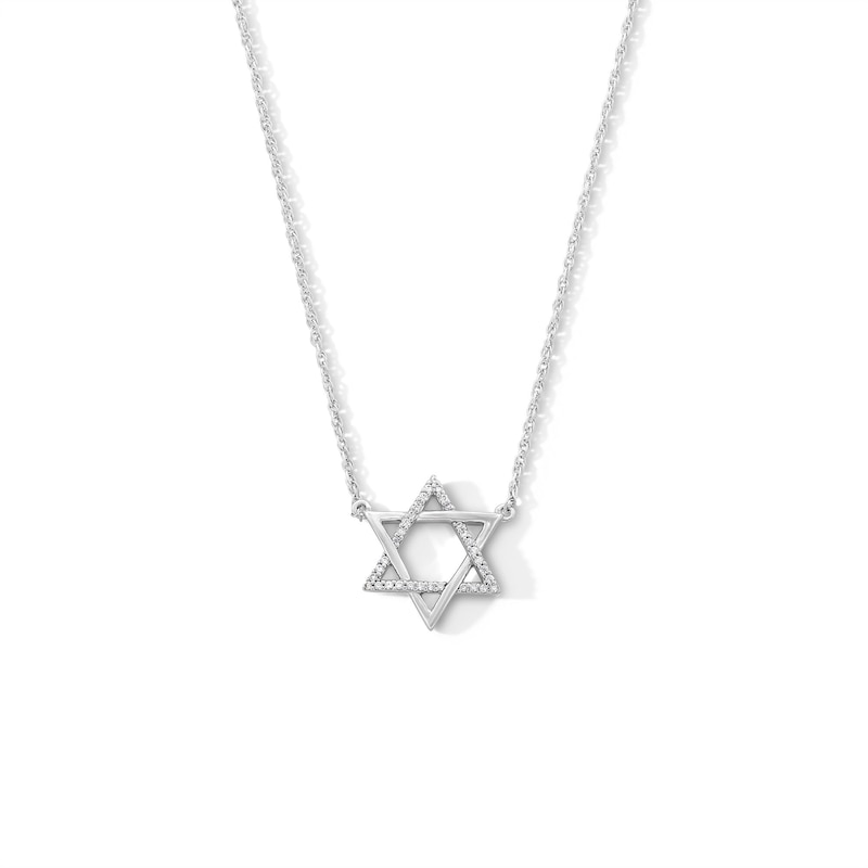 0.065 CT. T.W. Diamond Star of David Necklace in Sterling Silver