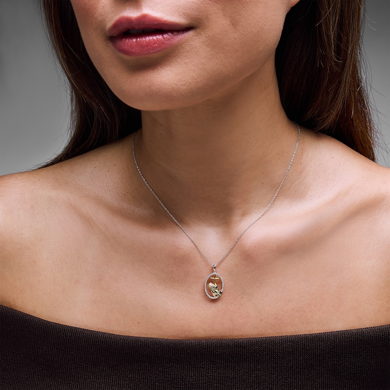 0.12 CT. T.W. Diamond Praying Hands and Cross Pendant in Sterling Silver and 10K Gold