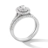 Thumbnail Image 2 of 1.00 CT. T.W. Oval Canadian Certified Centre Diamond Double Frame Bridal Set in 14K White Gold (I/I1)