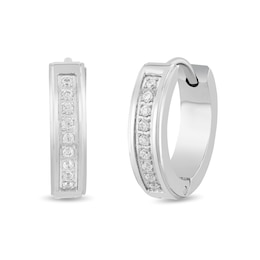 0.15 CT. T.W. Diamond Hoop Earrings in Stainless Steel