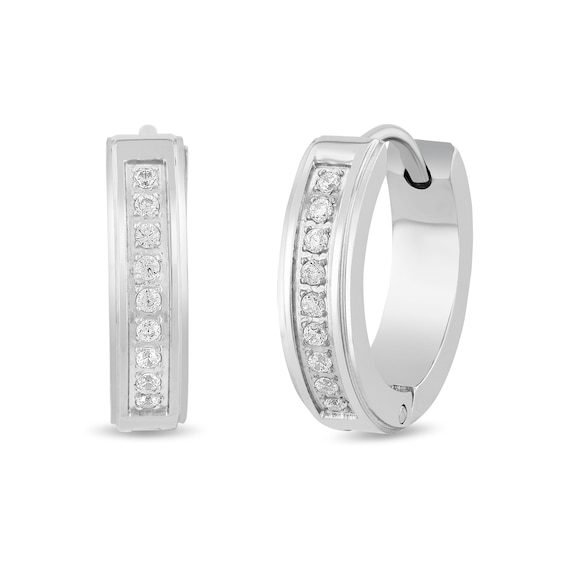 015 CT Tw Diamond Hoop Earrings in Stainless Steel