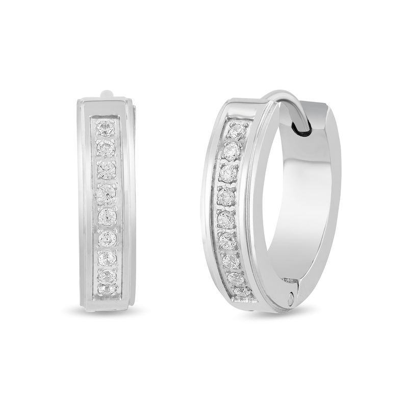 Main Image 1 of 0.15 CT. T.W. Diamond Hoop Earrings in Stainless Steel