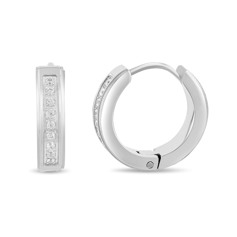 Main Image 2 of 0.15 CT. T.W. Diamond Hoop Earrings in Stainless Steel