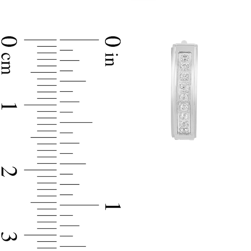 Main Image 3 of 0.15 CT. T.W. Diamond Hoop Earrings in Stainless Steel
