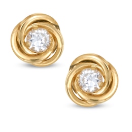 Cubic Zirconia Love Knot Stud Earrings in 14K Gold