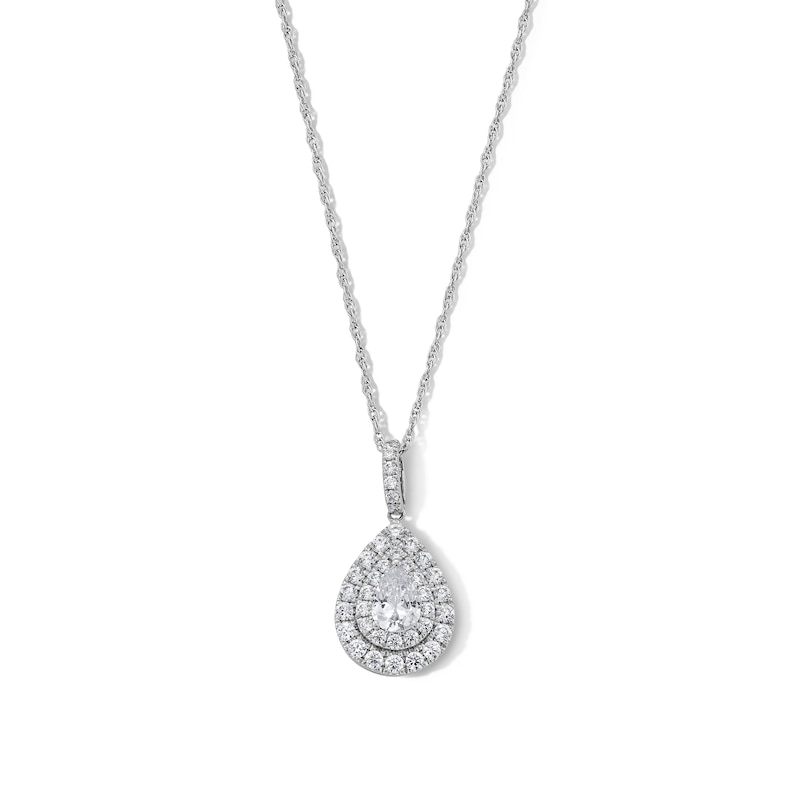 1.25 CT. T.W. Certified Pear-Shaped Lab-Grown Diamond Double Frame Necklace in 10K White Gold (F/SI2)