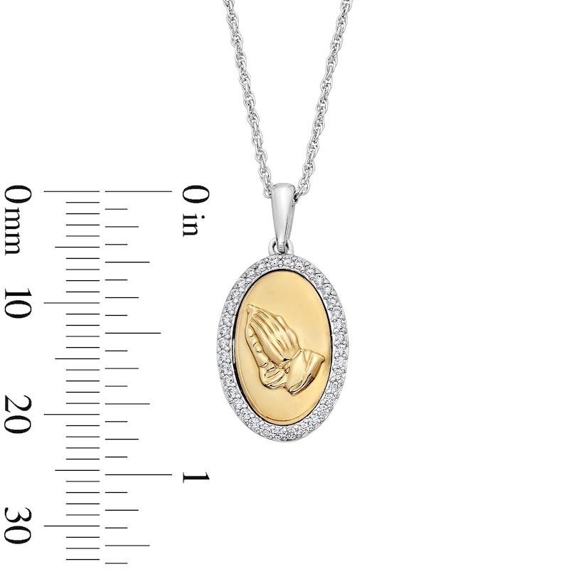 Main Image 3 of 0.23 CT. T.W. Diamond Praying Hands with Rosary Oval Frame Pendant in Sterling Silver and 10K Gold