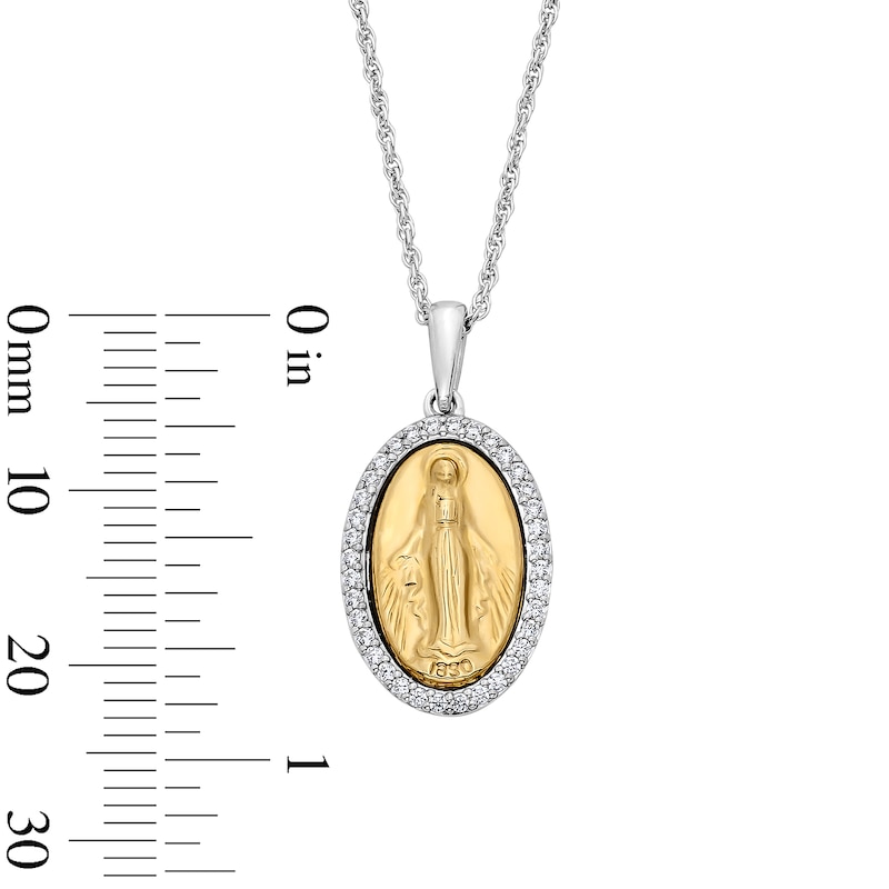 Main Image 3 of 0.085 CT.T.W. Diamond Virgin Mary Oval Frame Pendant in Sterling Silver and 10K Gold