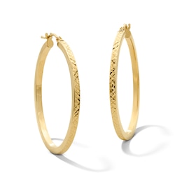 30.0mm Diamond-Cut Square Tube Hoop Earrings in Hollow 10K Gold