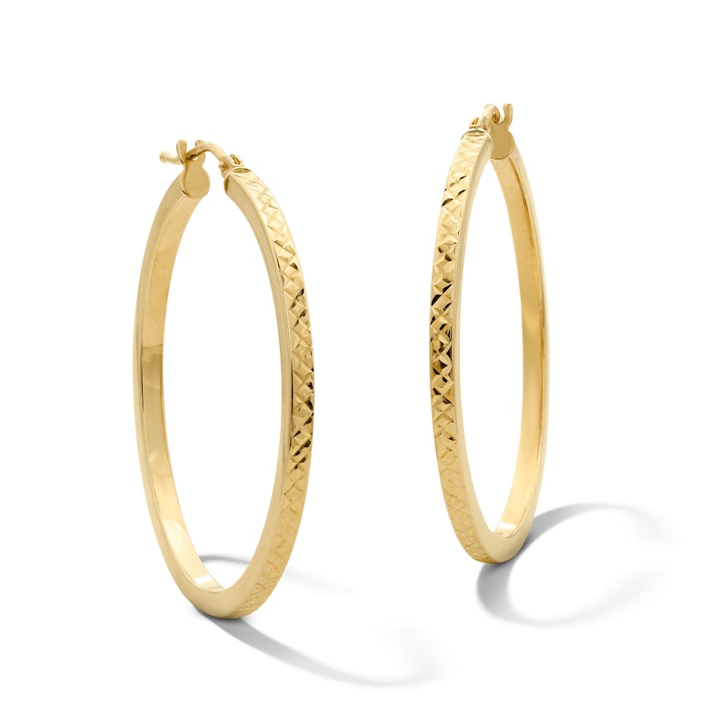 Main Image 1 of 30.0mm Diamond-Cut Square Tube Hoop Earrings in Hollow 10K Gold