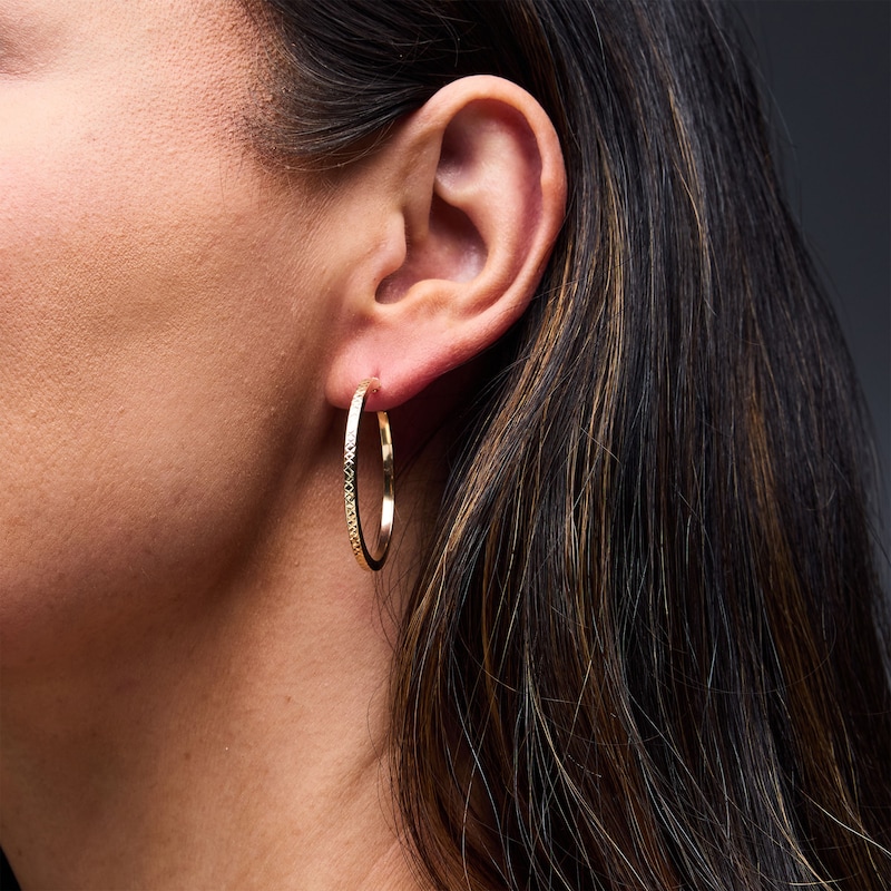 Main Image 2 of 30.0mm Diamond-Cut Square Tube Hoop Earrings in Hollow 10K Gold