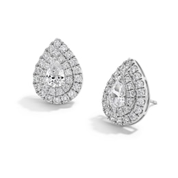 1.50 CT. T.W. Certified Pear-Shaped Lab-Grown Diamond Double-Frame Stud Earrings in 10K White Gold (F/SI2)