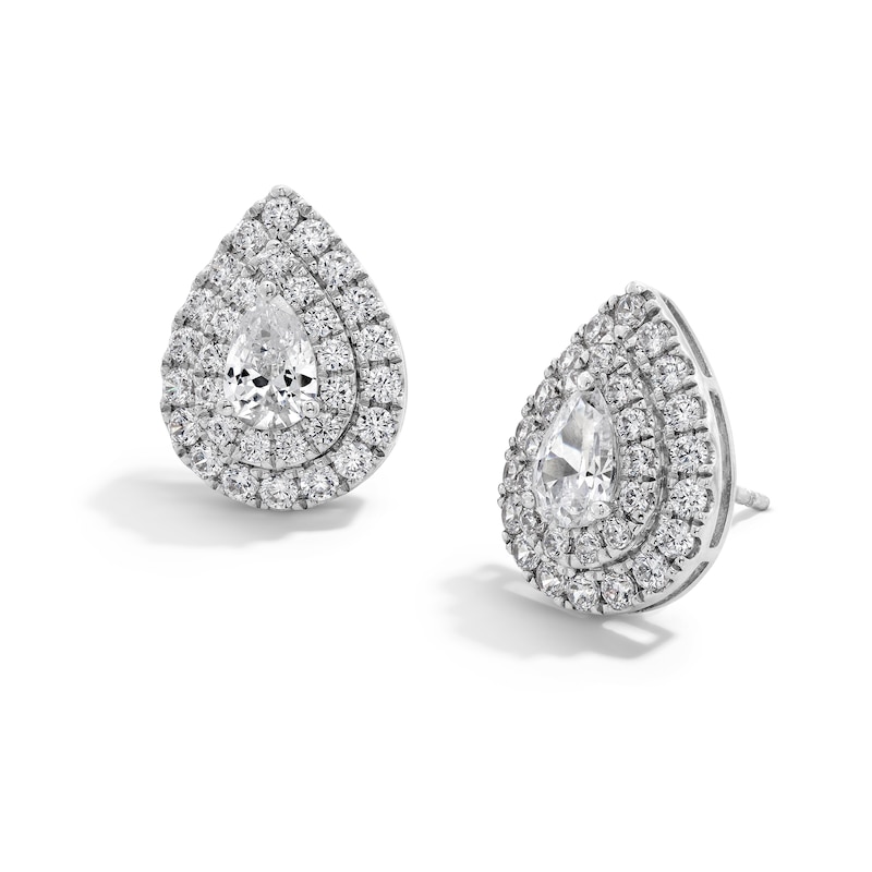 1.50 CT. T.W. Certified Pear-Shaped Lab-Grown Diamond Double-Frame Stud Earrings in 10K White Gold (F/SI2)