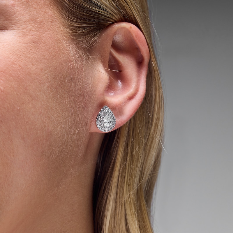 1.50 CT. T.W. Certified Pear-Shaped Lab-Grown Diamond Double-Frame Stud Earrings in 10K White Gold (F/SI2)