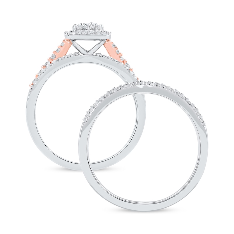 0.57 CT. T.W. Diamond Cushion Frame Bridal Set in Sterling Silver and 14K Rose Gold Plate