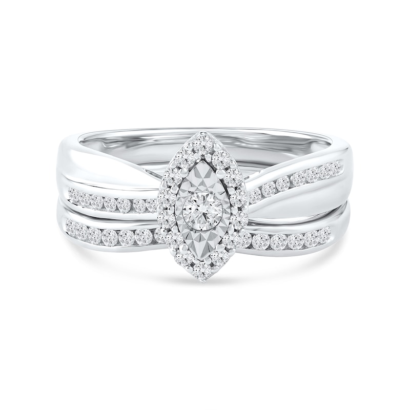Main Image 4 of 0.46 CT. T.W. Diamond Marquise Frame Bridal Set in Sterling Silver
