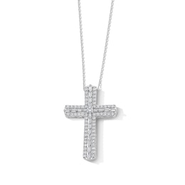 1.00 CT. T.W. Baguette-Cut and Round Diamond Cross Pendant in Sterling Silver