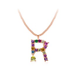 Multi-Colour Initial "R" Necklace with Birthstone (1 Stone)