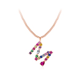 Multi-Colour Initial "M" Necklace with Birthstone (1 Stone)