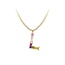 Multi-Colour Initial "L" Necklace with Birthstone (1 Stone)