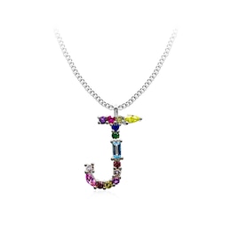 Multi-Colour Initial "J" Necklace with Birthstone (1 Stone)