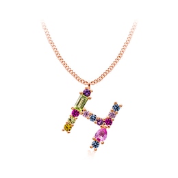 Multi-Colour Initial "H" Necklace with Birthstone (1 Stone)