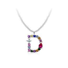 Multi-Colour Initial "D" Necklace with Birthstone (1 Stone)
