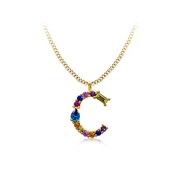 Multi-Colour Initial "C" Necklace with Birthstone (1 Stone)