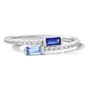 Thumbnail Image 1 of Baguette-Cut Blue Lab-Created Sapphire and 0.18 CT. T.W. Lab-Grown Diamond Ring in Sterling Silver (F/SI2)