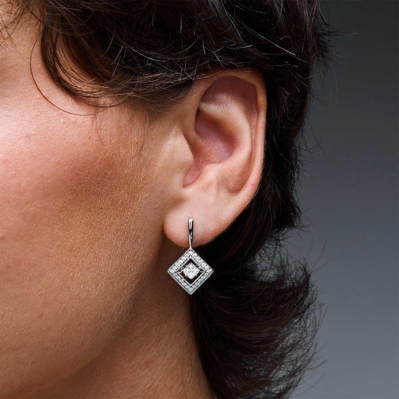 Main Image 2 of Unstoppable Love™ 0.70 CT. T.W. Princess-Cut Diamond Tilted Square Drop Earrings in 10K White Gold