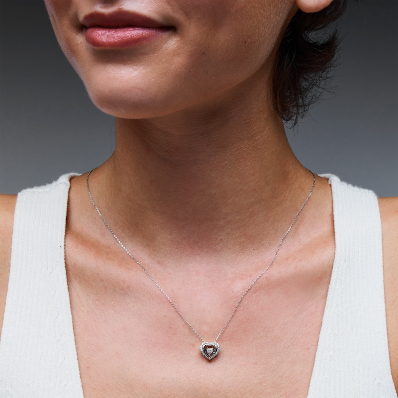 Main Image 2 of Unstoppable Love™ 0.15 CT. T.W. Diamond Frame Double Heart Necklace in Sterling Silver