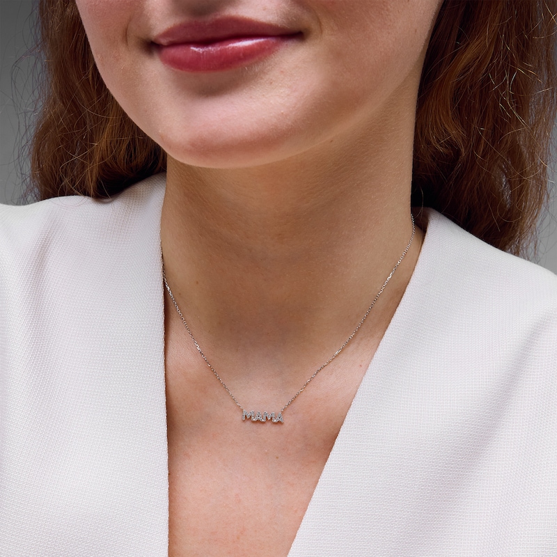 0.085 CT. T.W. Diamond "MAMA" Necklace in Sterling Silver - 17"