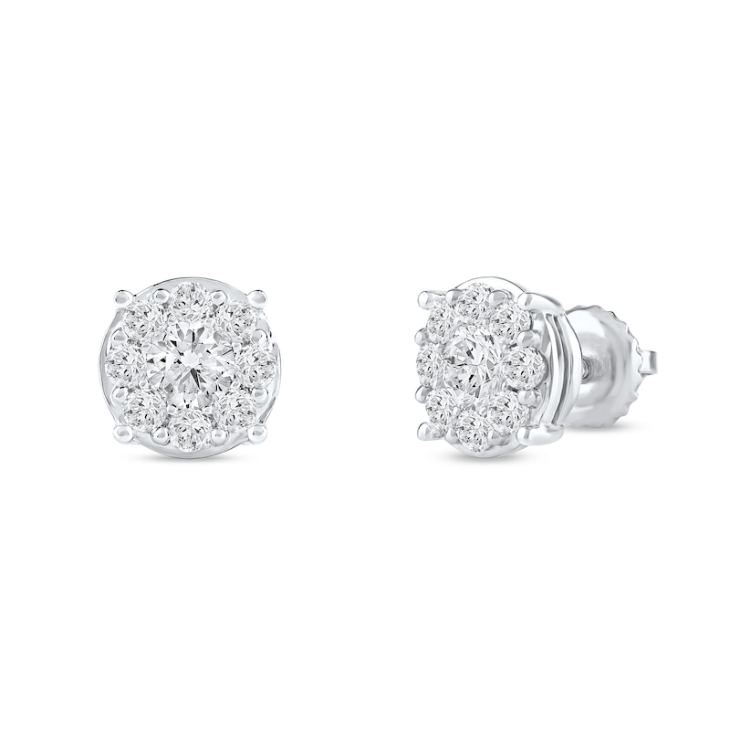 Main Image 1 of 1.00 CT. T.W. Certified Lab-Grown Diamond Composite Stud Earrings in 10K White Gold (F/SI2)