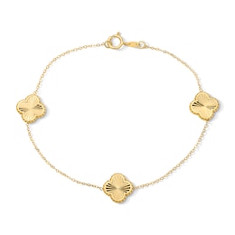 Diamond-Cut Quatrefoil Station Bracelet in Solid 10K Gold - 7.25"