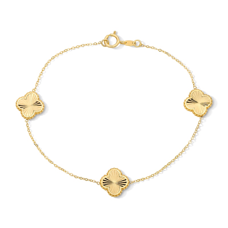 Main Image 1 of Diamond-Cut Quatrefoil Station Bracelet in Solid 10K Gold - 7.25"