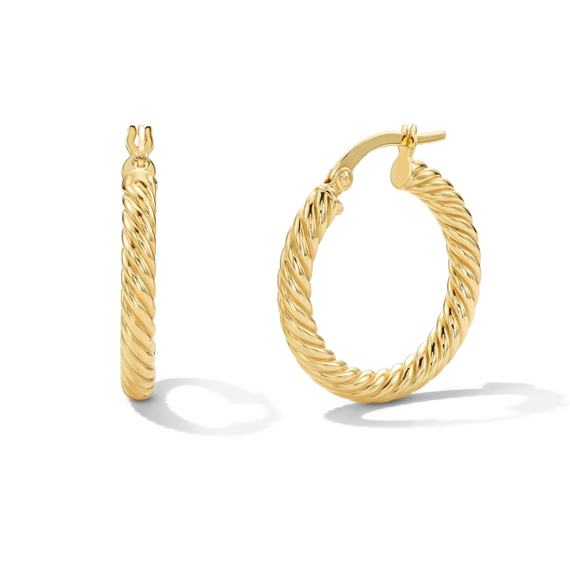18.0mm Textured Twist Hoop Earrings in Hollow 10K Gold