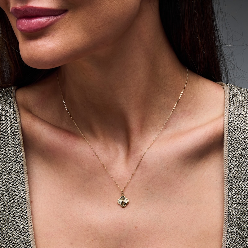 Main Image 2 of Diamond-Cut Quatrefoil Pendant in Solid 10K Gold