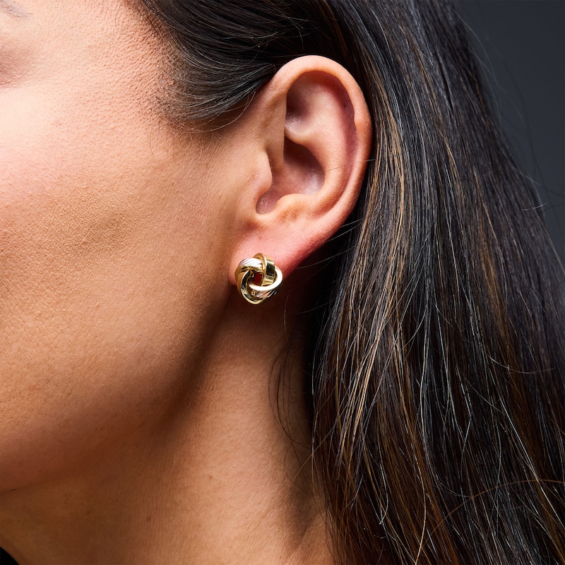 Square Tube Love Knot Stud Earrings in Hollow 10K Two-Tone Gold