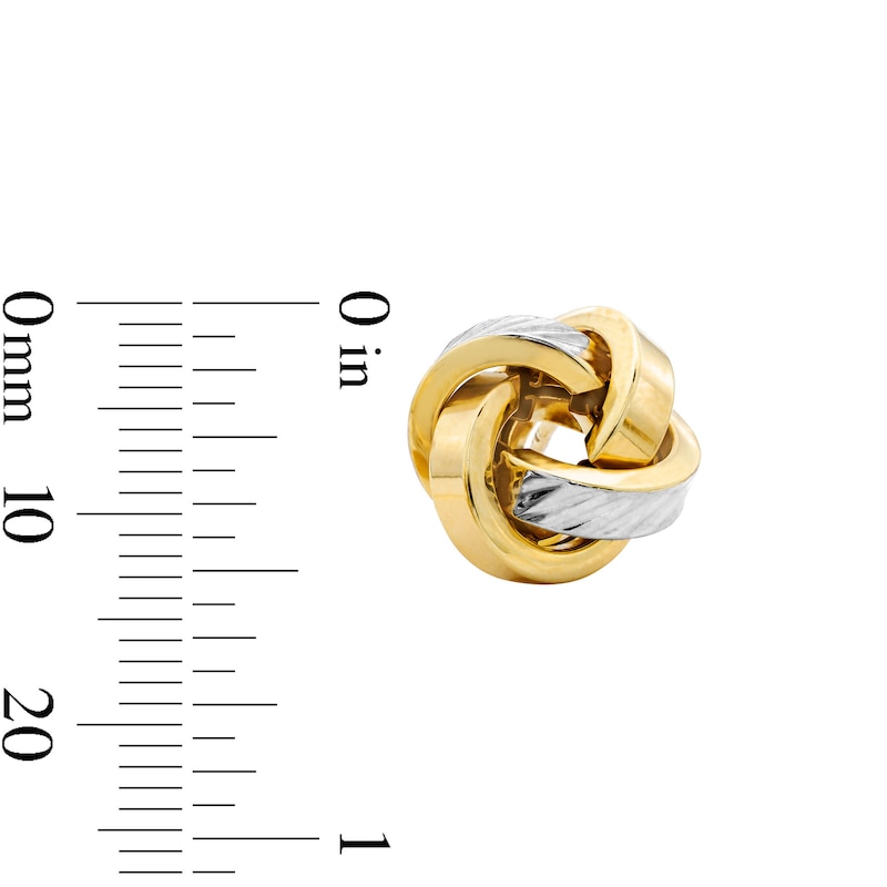 Square Tube Love Knot Stud Earrings in Hollow 10K Two-Tone Gold