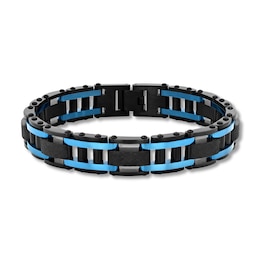 Bar Link Bracelet in Black and Blue Ion-Plated Stainless Steel - 8.38”