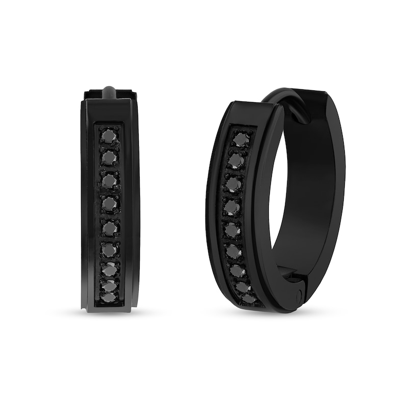 Main Image 1 of 0.15 CT. T.W. Black Diamond Hoop Earrings in Black Ion-Plated Stainless Steel