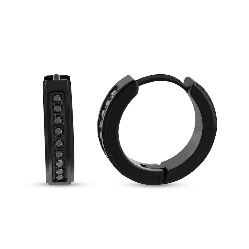 Main Image 2 of 0.15 CT. T.W. Black Diamond Hoop Earrings in Black Ion-Plated Stainless Steel