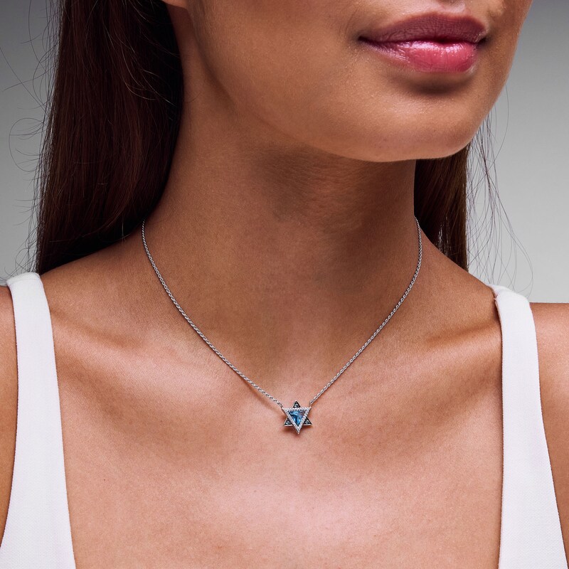 Limor Mindful Jewellery Swiss Blue Topaz and 0.085 CT. T.W. Diamond Necklace in Sterling Silver