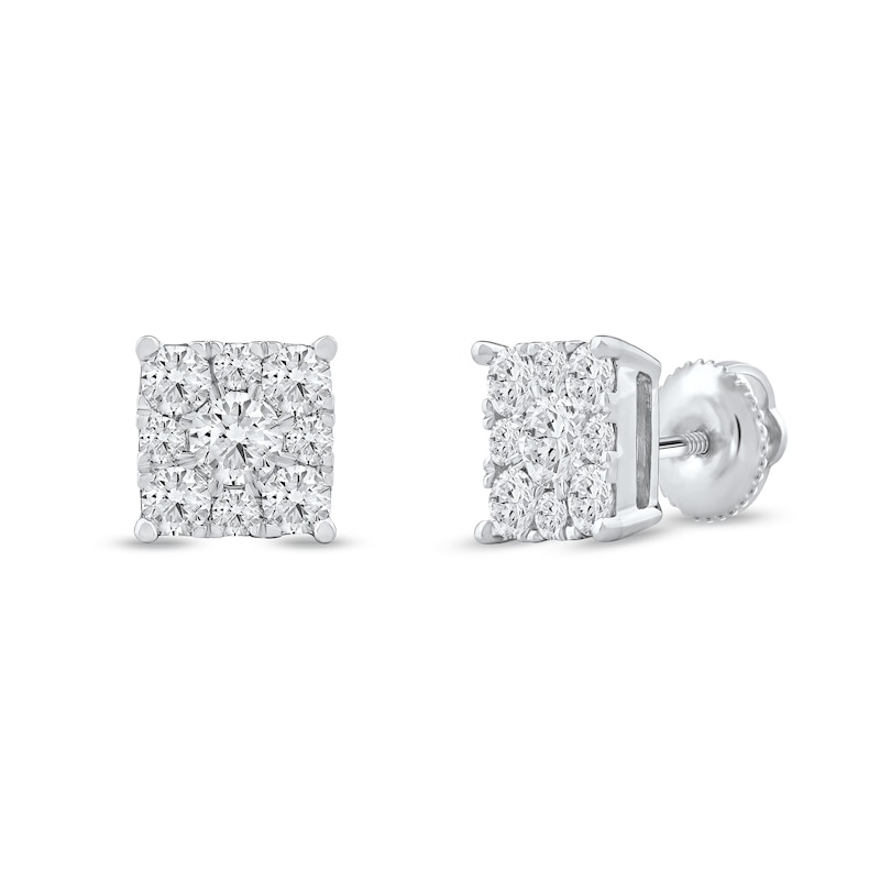 Main Image 1 of 1.00 CT. T.W. Certified Lab-Grown Diamond Square Frame Stud Earrings in 10K White Gold (F/SI2)