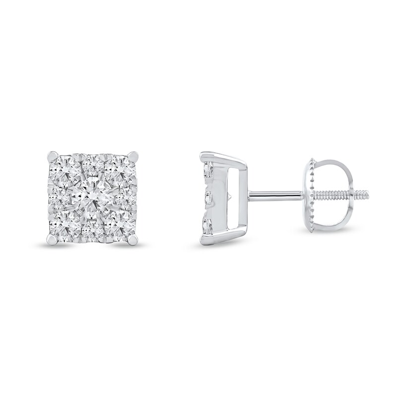 Main Image 2 of 1.00 CT. T.W. Certified Lab-Grown Diamond Square Frame Stud Earrings in 10K White Gold (F/SI2)
