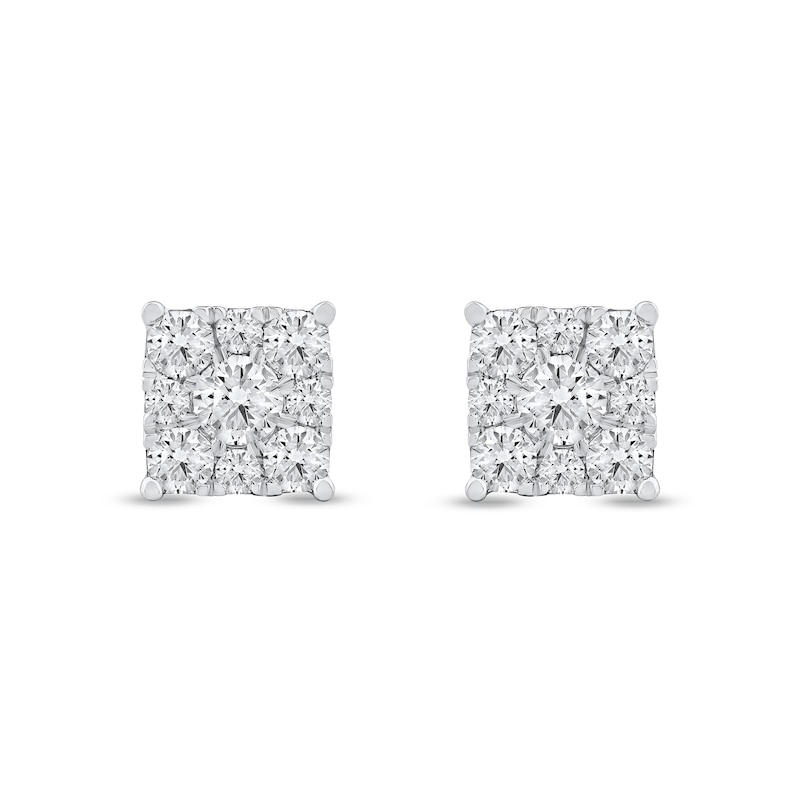 Main Image 3 of 1.00 CT. T.W. Certified Lab-Grown Diamond Square Frame Stud Earrings in 10K White Gold (F/SI2)