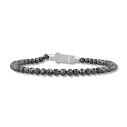 Hematite Bead Strand Bracelet in Stainless Steel - 8.5”