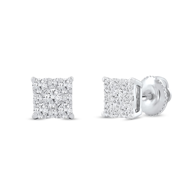 Main Image 1 of 0.50 CT. T.W. Certified Lab-Grown Diamond Square Frame Stud Earrings in 10K White Gold (F/SI2)